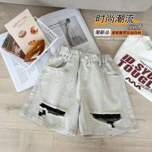 夏季裤子男童2025新款宝宝牛仔裤儿童洋气五分裤破洞宽松帅气纯棉