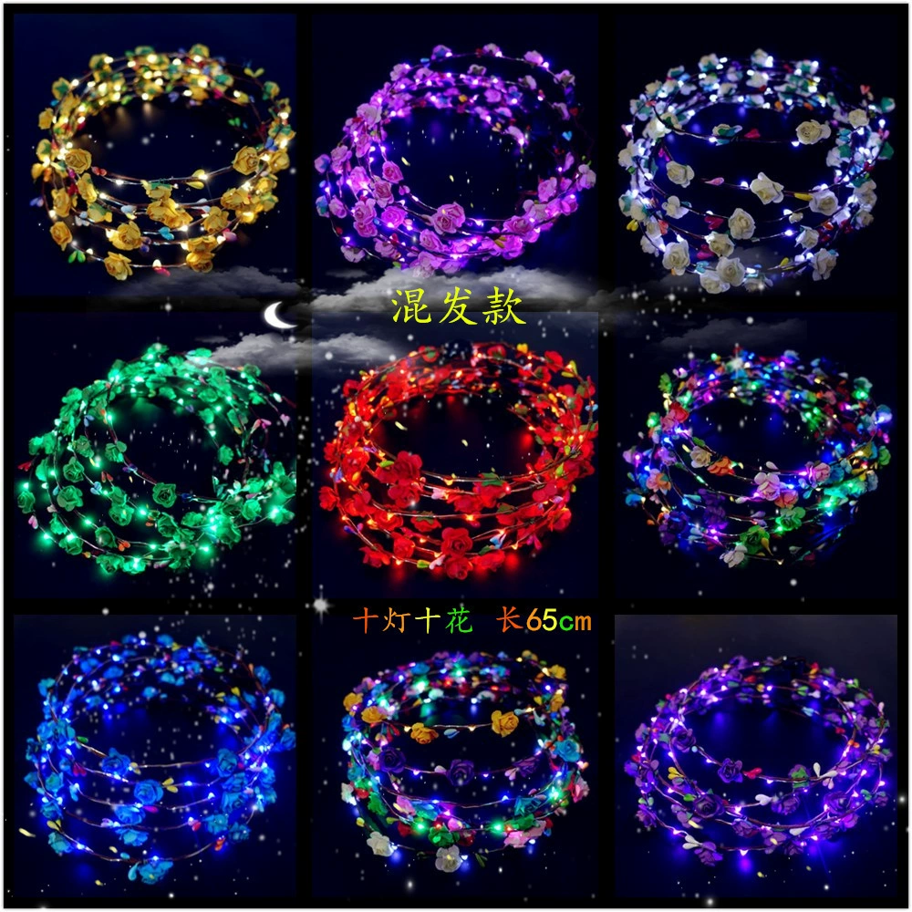 Светящийся цветочный ободок‑гирлянда, золотая мишура, 10 LED, 10 цветов