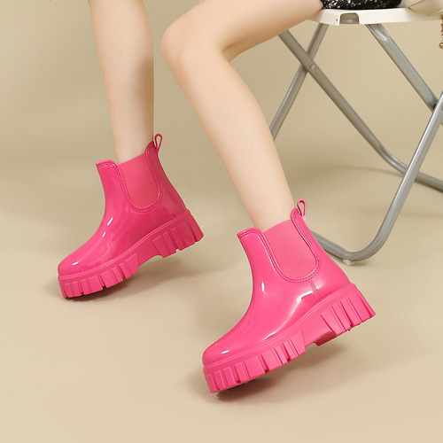 厚底雨鞋女新款糖果色时尚外穿防水防滑中筒套鞋新款时髦雨靴女士