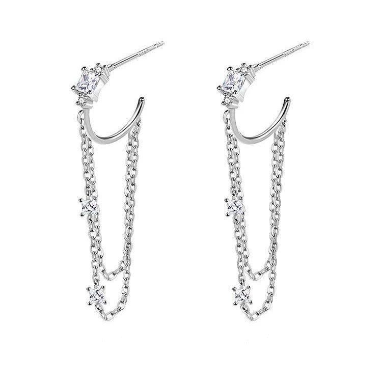 Double Chain Tassel Earrings In 925 Sterling Silver For Women_voghion.com