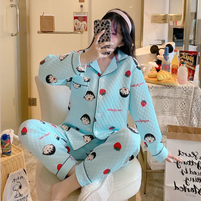 Otoño y invierno nuevo pijama de mujeres cardigán de aire mezclado chicas lindas dibujos animados princesa impresión ropa para el hogar
