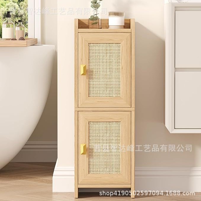 Cross-Border Wooden Bathroom Toilet Side Cabinet Storage Cabinet Large Capacity Waterproof Solid Wood Double Door Dustproof Storage Cabinet
