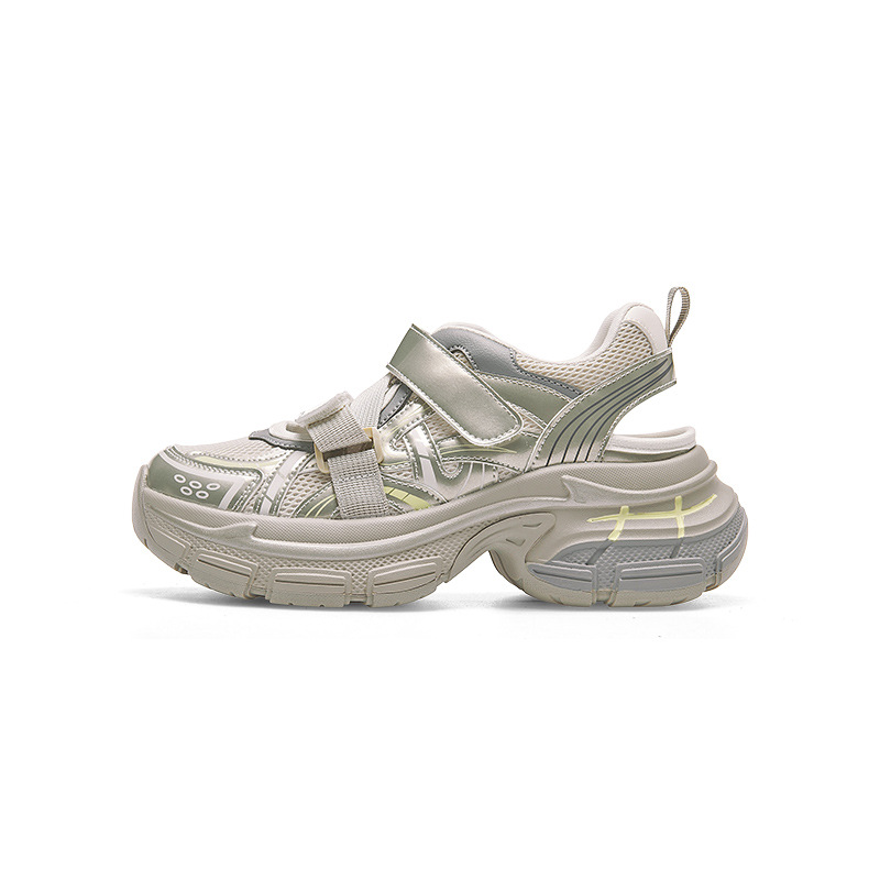 Augustion sandalias deportivas para mujer 2025 nuevo estilo de verano para llevar zapatos de papá con velcro hueco de suela gruesa