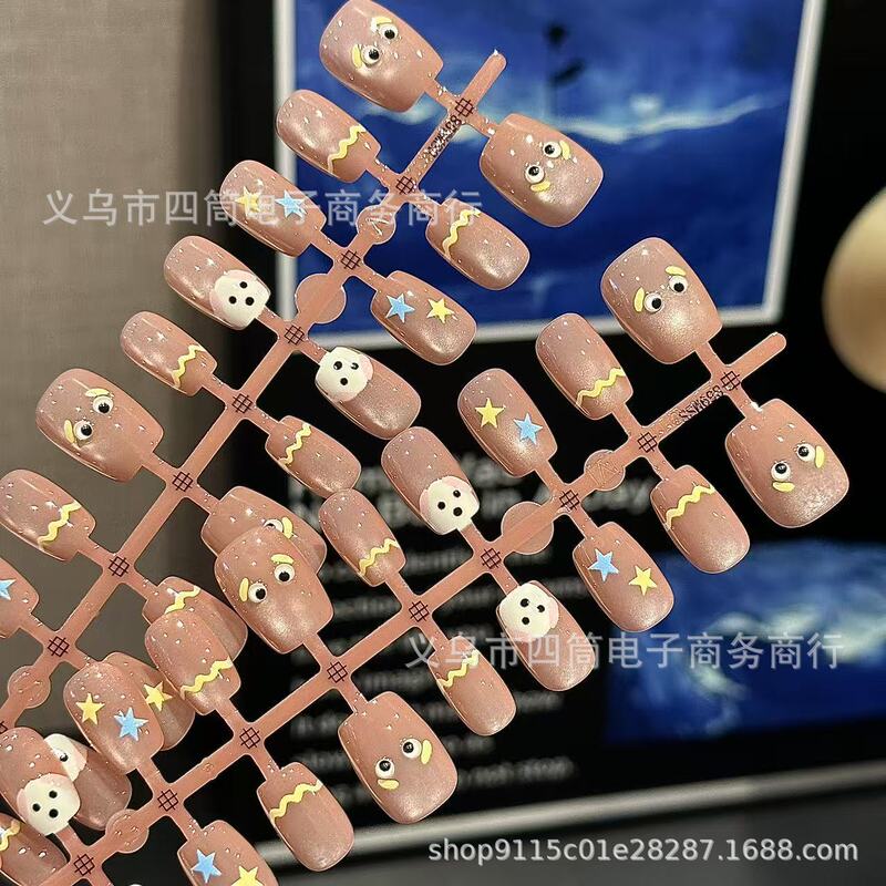 30 Pieces of Wearable Nail Glue Minion Popular Nail Art Paper Stickers Factory Wholesale Embossed Cartoon Nail Stickers Cute Stereo