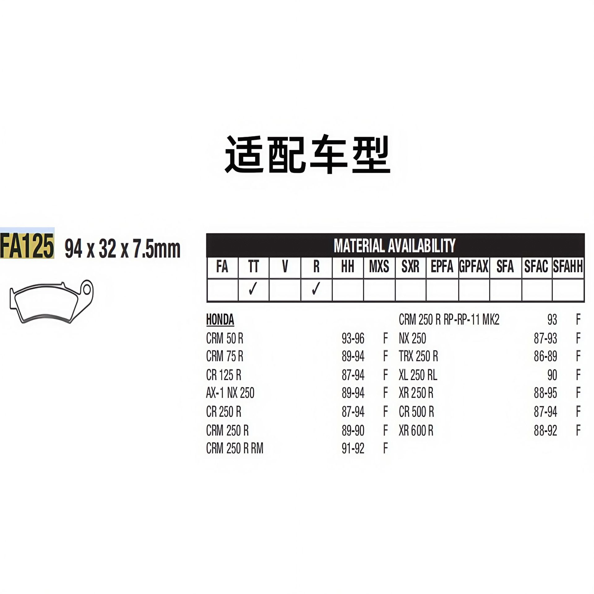 Motorcycle brake pads front and rear brake pads FA125 disc brake pads are suitable for Honda HONDA CRM 50 R, etc.