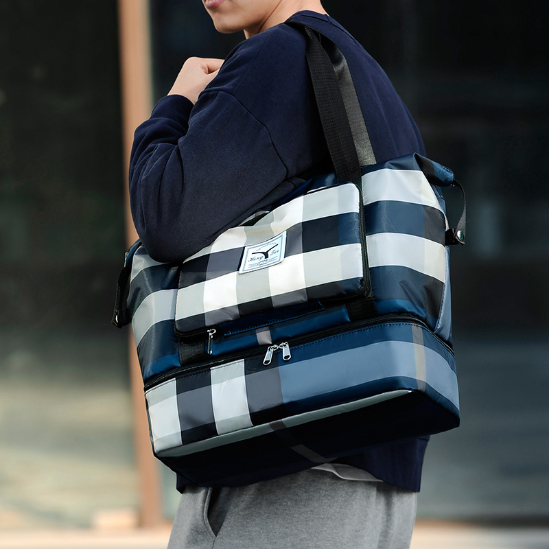 Bolsa de viaje a cuadros plegable moda solo hombro gran capacidad viaje de negocios bolsa de equipaje de viaje corto bolsa de fitness bolsa de almacenamiento portátil