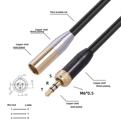 适用于摄像机内螺纹3.5mm公转MINI XLR 3pin 迷你卡农公麦克风线