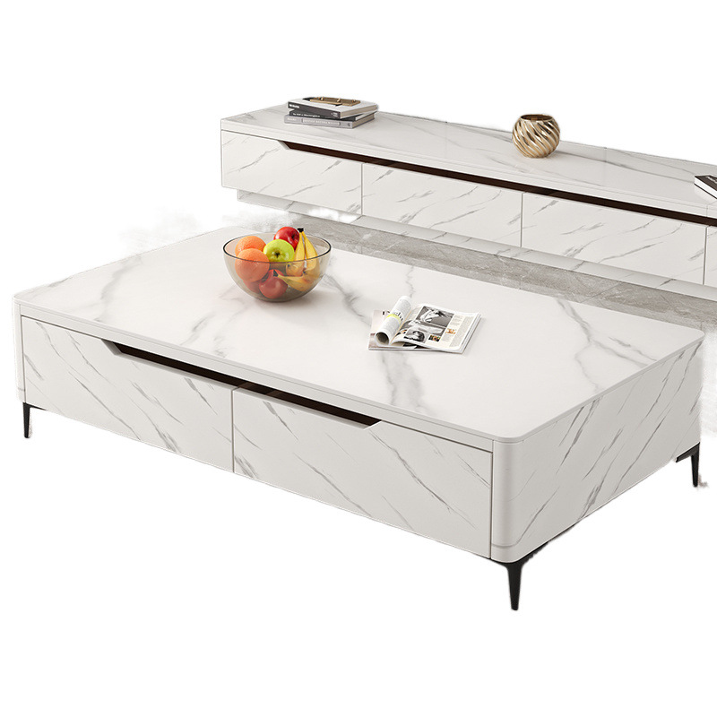 Tabla de roca de lujo ligero gabinete de televisión combinación de mesa de té sala de estar pequeña casa mesa de té combinación de tabla de TV de madera sólida