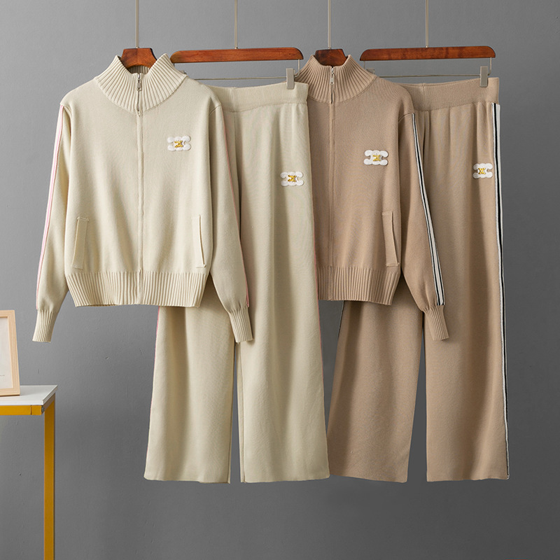 Cross-Border Sports Suit Women's Spring & Fall New Fashion Style Zipper Stand Collar Sweatshirt Sportswear Casual Two-Piece Set