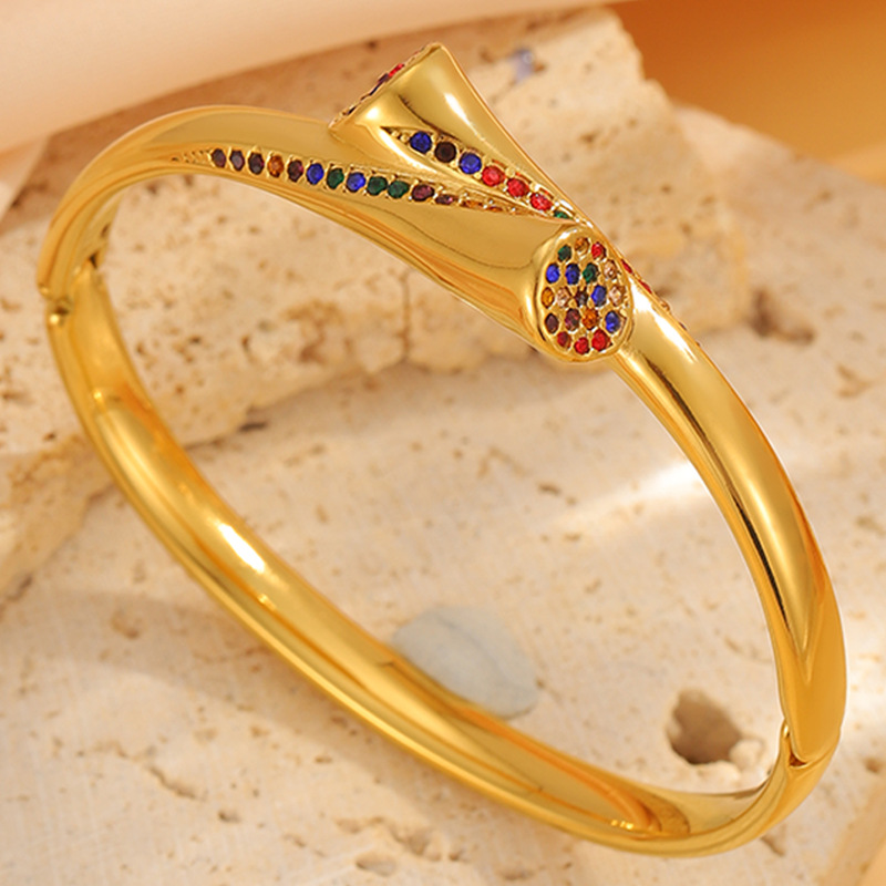 Moda ligera de lujo Feng Shui goteo punto de onda de diamante colorido pulsera de acero de titanio 18k oro real no decoloración pulsera de joyas de acero de titanio