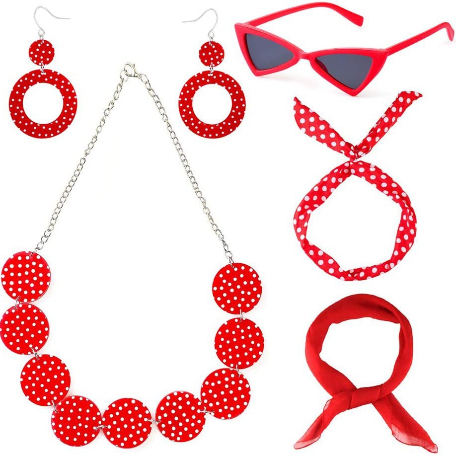 Cosplay de fiesta de la era europea y americana, ropa retro de la década de 1950, aretes de lunares, aretes, diadema, accesorios