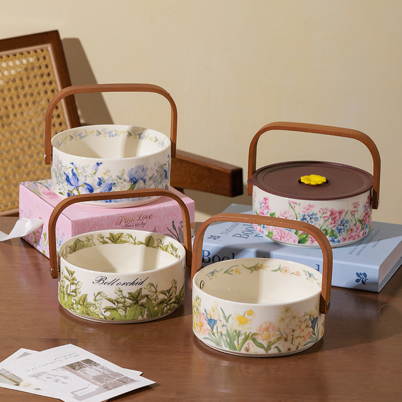 Ceramic Fruit Basket with Handle, Fruit Plate, Candy Plate, Household Hotel Tea Room Fruit Plate, Ceramic Fruit Basket with Lid Ceramic Fruit Basket with Handle, Fruit Plate, Candy Plate, Household Hotel Tea Room Fruit Plate, Ceramic Fruit Basket with Lid