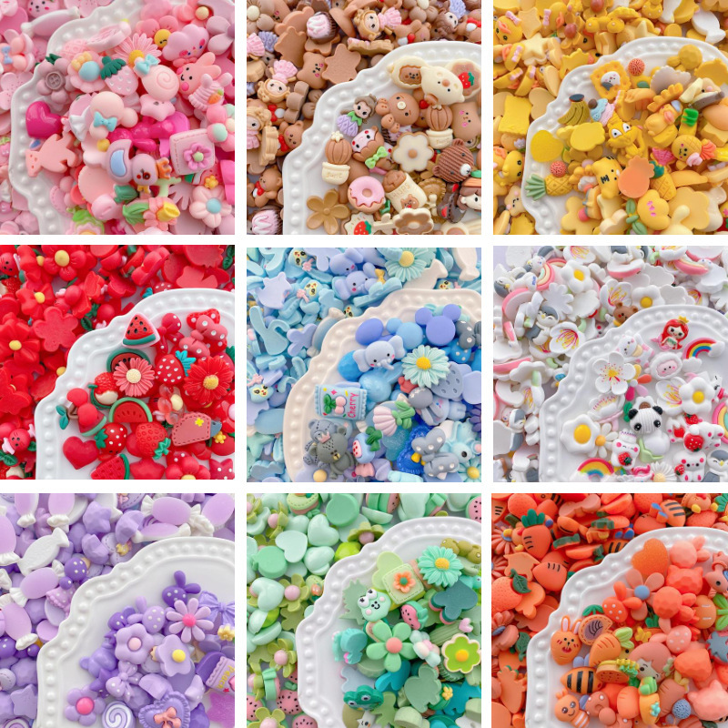 Directo de fábrica de color de dibujos animados mezclado DIY accesorios de resina al por mayor pegamento crema teléfono móvil Shell horquilla accesorios de producción