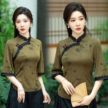 春秋季中式旗袍上衣中年女唐装中袖中国风妈妈大码显瘦打底衫高档