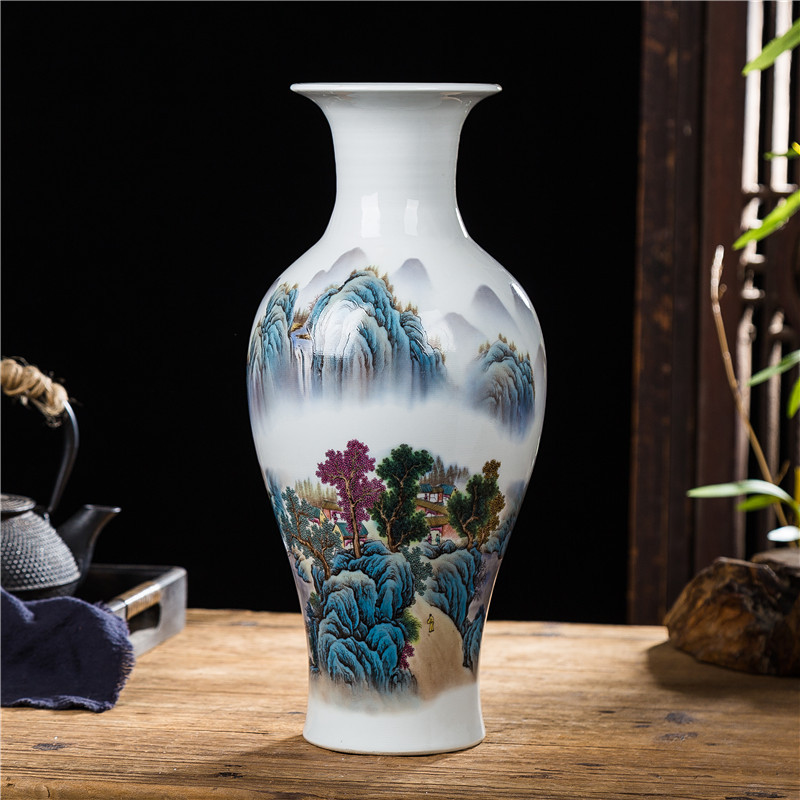 Jingdezhen ceramic flower vase home decoration living room TV cabinet wine cabinet hydroponic fortune bamboo flower vase flower arrangement 