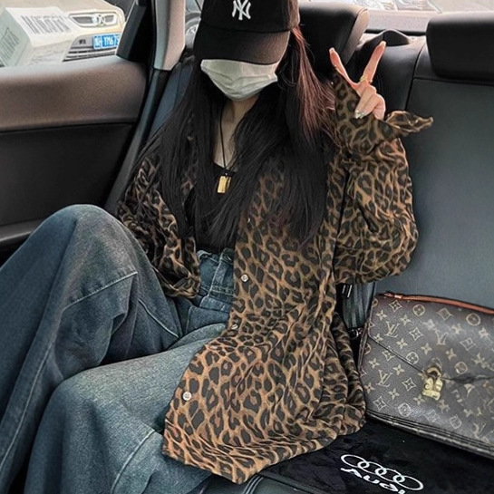 American Retro Leopard Print Jacket for Women, New Autumn Casual Loose Long-Sleeve Lazy Style Shirt, Korean Version Jacket Top American Retro Leopard Print Jacket for Women, New Autumn Casual Loose Long-Sleeve Lazy Style Shirt, Korean Version Jacket Top