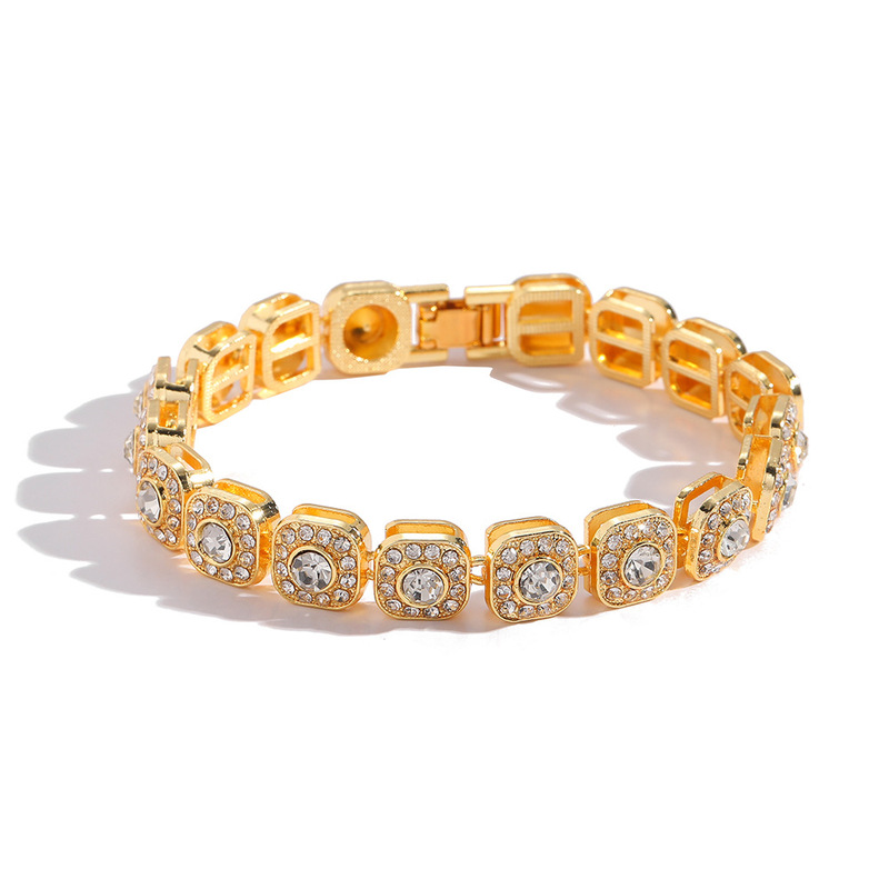 European and American hip-hop style tennis bracelet 10mm alloy sticky rhinestone bracelet Amazon Hiphop men's personalized chain European and American hip-hop style tennis bracelet 10mm alloy sticky rhinestone bracelet Amazon Hiphop men's personalized chain