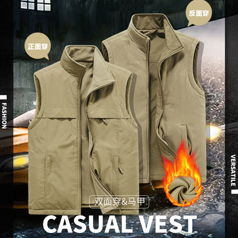 Invierno transfronterizo de lana de dos lados para hombres abrazadera de caballo para vestir el ocio grueso chaleco chaqueta ropa de trabajo chaleco personalizado