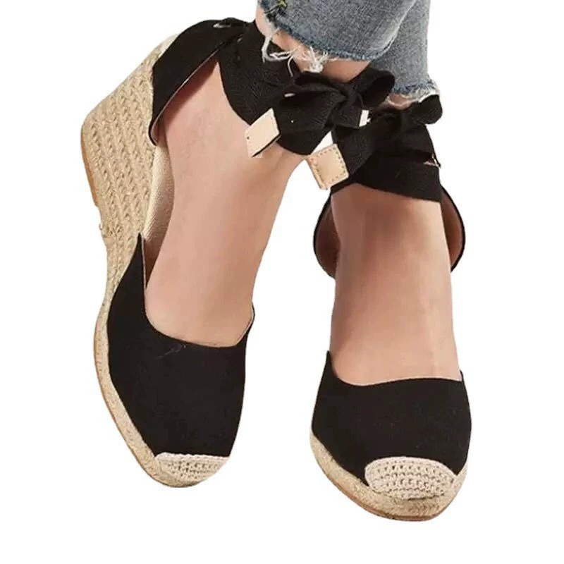 Platform Ankle-Wrap Sandals, Espadrille Wedge, Belt Strap, Plus Sizes 35–43