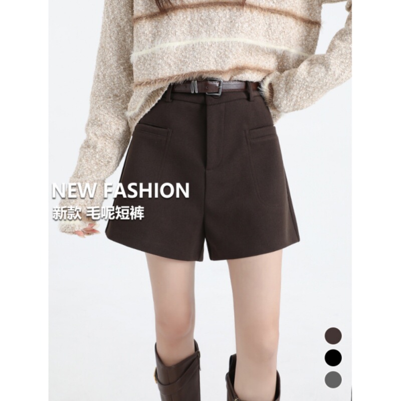 Brown Woolen Suit Shorts for Women in Autum, A-Line Pants, High-Waisted, Versatile, Slimming Look, Casual Boot Pants for Small People Brown Woolen Suit Shorts for Women in Autum, A-Line Pants, High-Waisted, Versatile, Slimming Look, Casual Boot Pants for Small People