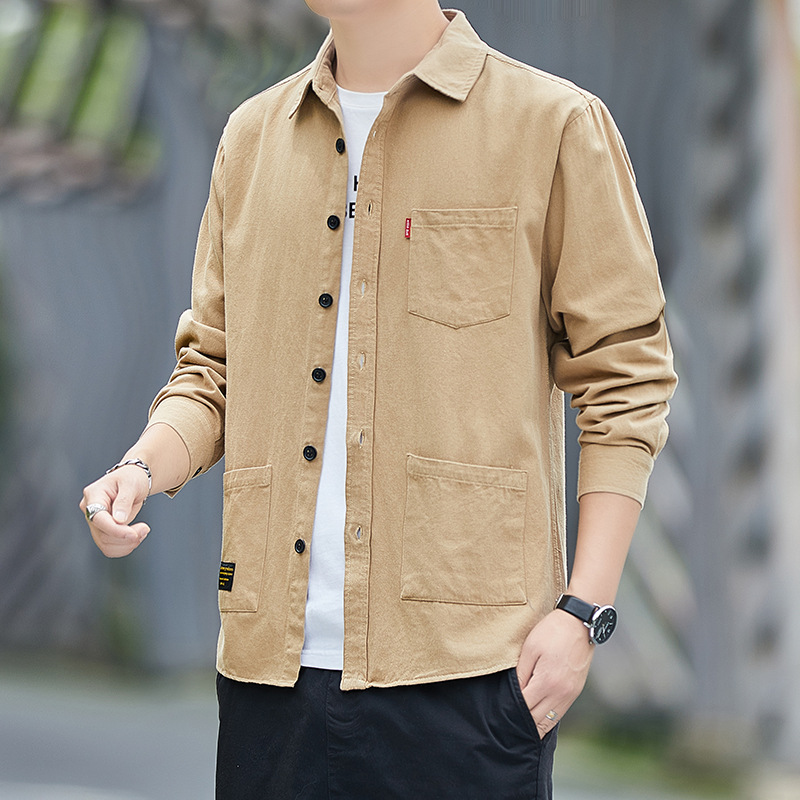 Primavera y otoño camisa de hombre de algodón de manga larga primavera y otoño camisa de algodón de hombre chaqueta de pulgada chaqueta casual