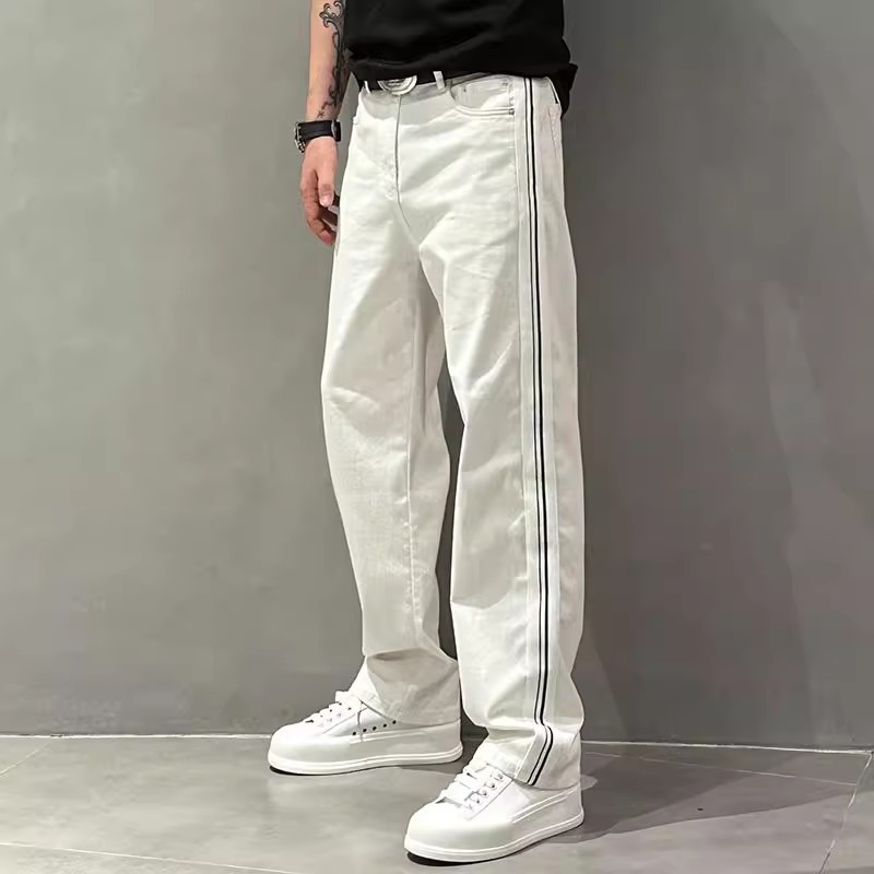 Jeans uomo a righe gamba larga estivi casual taglio comodo_voghion.com