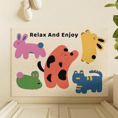 卡通撞色絲圈地墊可裁剪小動物耐髒耐磨腳墊家用防滑入戶門地墊