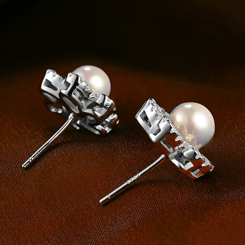 Estilo japonés y coreano de moda dulce flor de Plata Perla pendientes s925 plata esterlina con incrustaciones de circón pendientes para las mujeres al por mayor