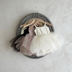 Children's Dance Skirt Baby Girl Ballet Skirt 2024 Summer Thin Girls Triangular Romper Suit Packing Mesh Skirt