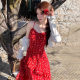 French Style Beautiful Red Floral Long Dress with Sling Women's Spring and Summer Romantic Atmosphere Irregular dress