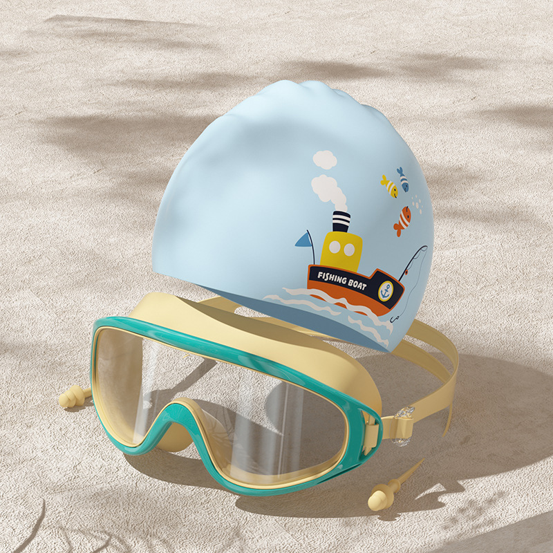 Sea blue + silicone swimming cap [children's print]