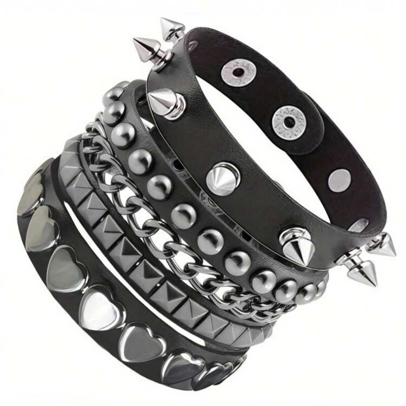 European and American Cross-Border Fashion Multi-Layer Leather Bracelet Personalized Punk Style Rivet Wrist Strap Men's Hip-Hop Bracelet Jewelry