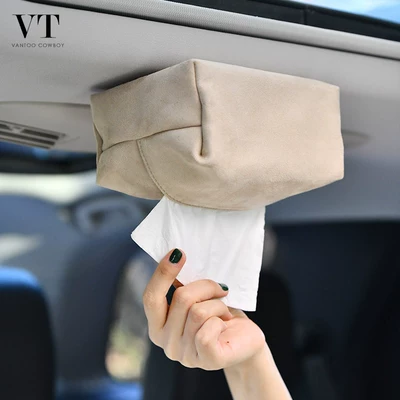 High-End and Simple Design, Suitable for – Car tissue box/set - suede-style-off-white-magnetic-tissue-bag
