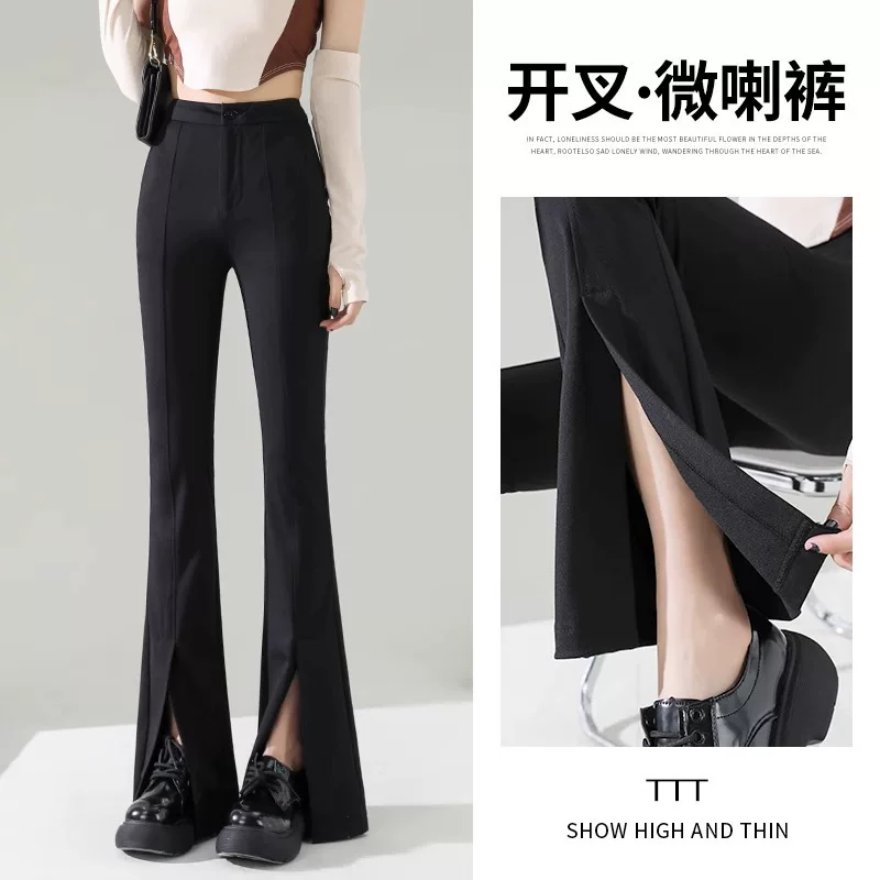 Костюм, осенние эластичные leggins, черные расклешенные брюки, высокая талия, облегающий, для тинейджеров