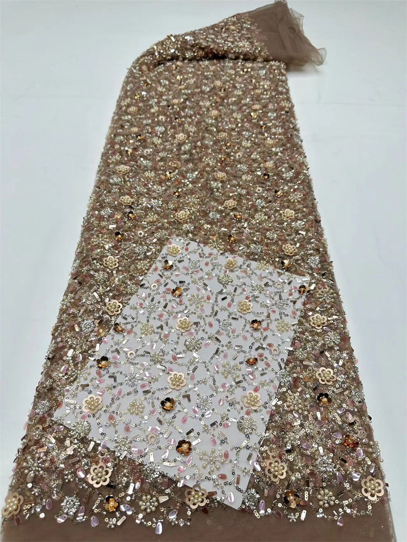 Tejido de malla de sequilla, tejido bordado de tubo de perlas, vestido de brindis, vestido de boda, suministro spot
