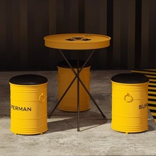 网红工业风奶茶桌椅组合工作室创意轮毂型圆桌酒吧清吧铁艺外摆桌