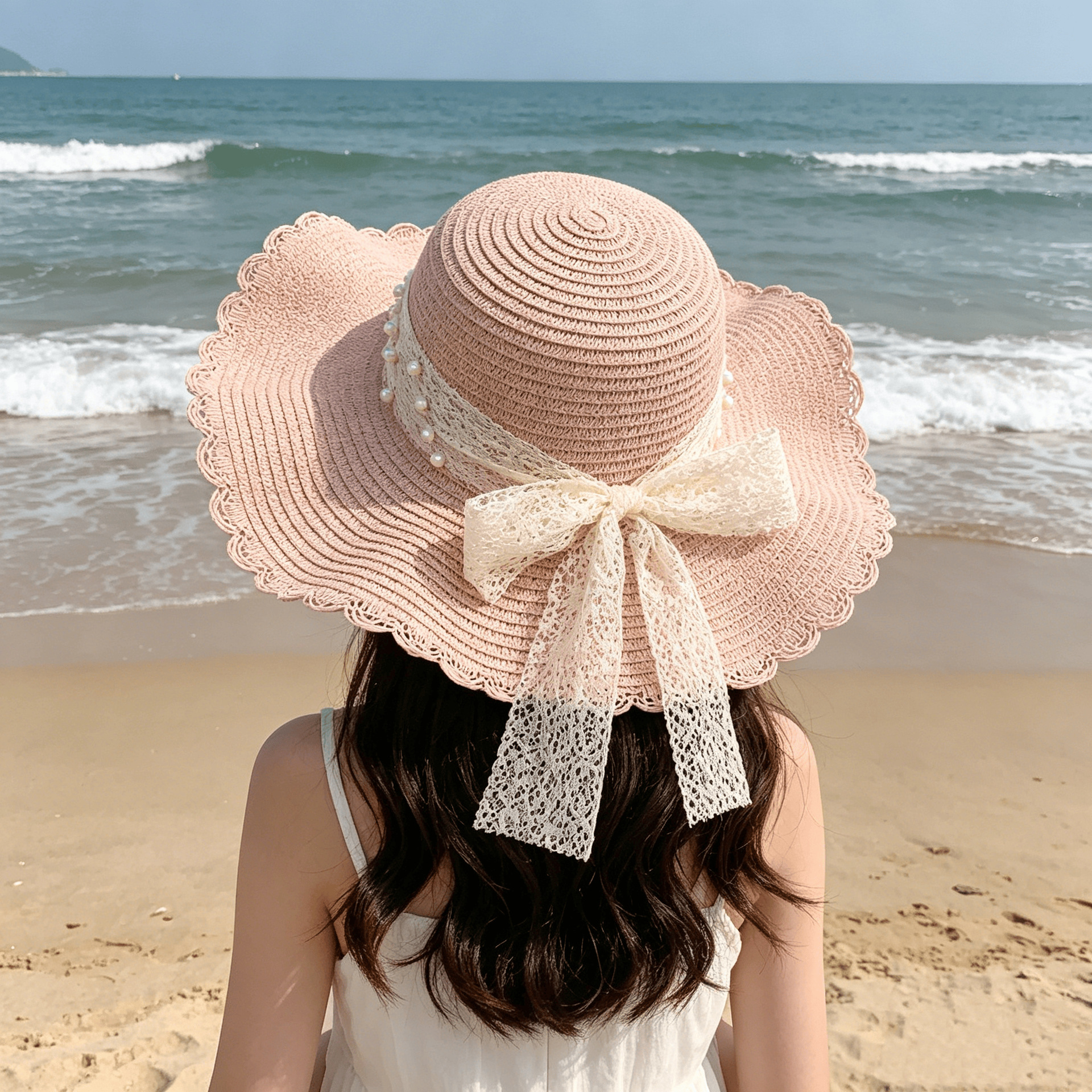 Sombrero paja ala ancha con lazo verano