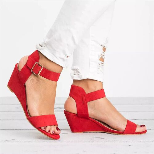 Women's Plus-size Fashionable Sandals, Solid Color, European and American Style, Fish-mouth Open-toe, Strap Design, Height-increasing Wedge Heels, Outwear, Size 43