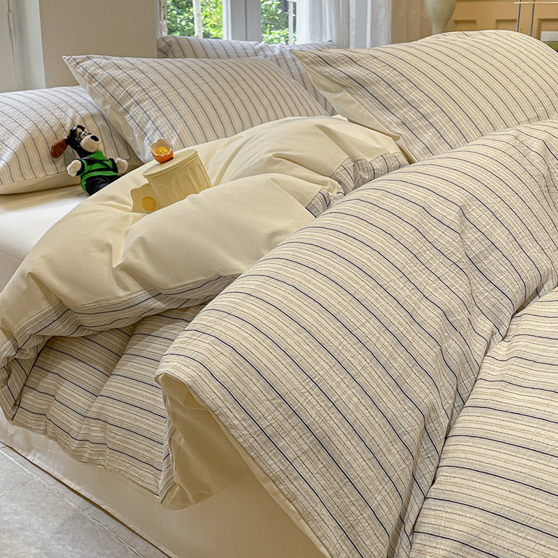 Cama de algodón lavado de algodón de clase A juego de cuatro piezas de algodón puro 2024 nuevo estilo sábana cubierta de edredón juego de tres piezas de dormitorio 4