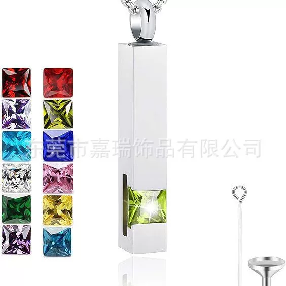 Stainless Steel Square Diamond Crystal Ashes Necklace Twelve Crystal Stone Perfume Bottle Pendants