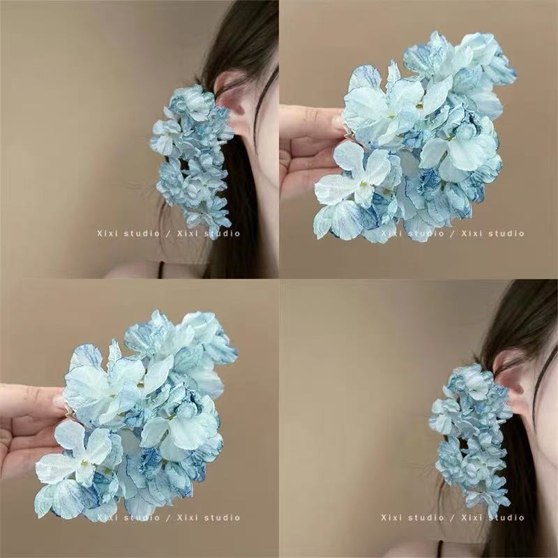 Atmosphere tipsy blue hydrangea hairpin gentle purple cherry blossom edge clip early spring travel photo flower hair accessories