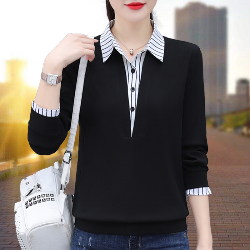 Fake Two-Piece Shirt Collar Sweatshirt for Women, Spring and Autumn 2026 New Fashion Versatile Autumn Outfit, Women's Turn-Down Collar Casual Top