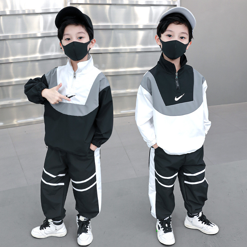 Boys' Spring and Autumn Internet Celebrity Handsome Suit 2025 New Style Color Matching Broken Hook Long Sleeve Sports Two-Piece Set Wholesale for Small and Medium-Sized Children