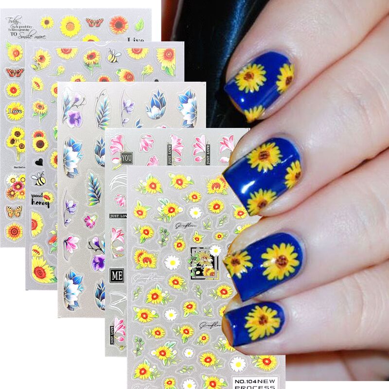 Spring Flower Nail Art Sticker Nail Decal Transparent Flower Fresh Sunflower NO94-108