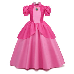 2023 cross-border girls' dress with lace stitching puff sleeves Amazon children's dress cosplay Princess Brigitte dress
