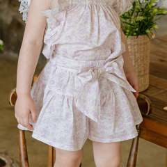 2024夏款草莓珊韓國女童女孩兒童復古清新棉質花色蝴蝶結短褲