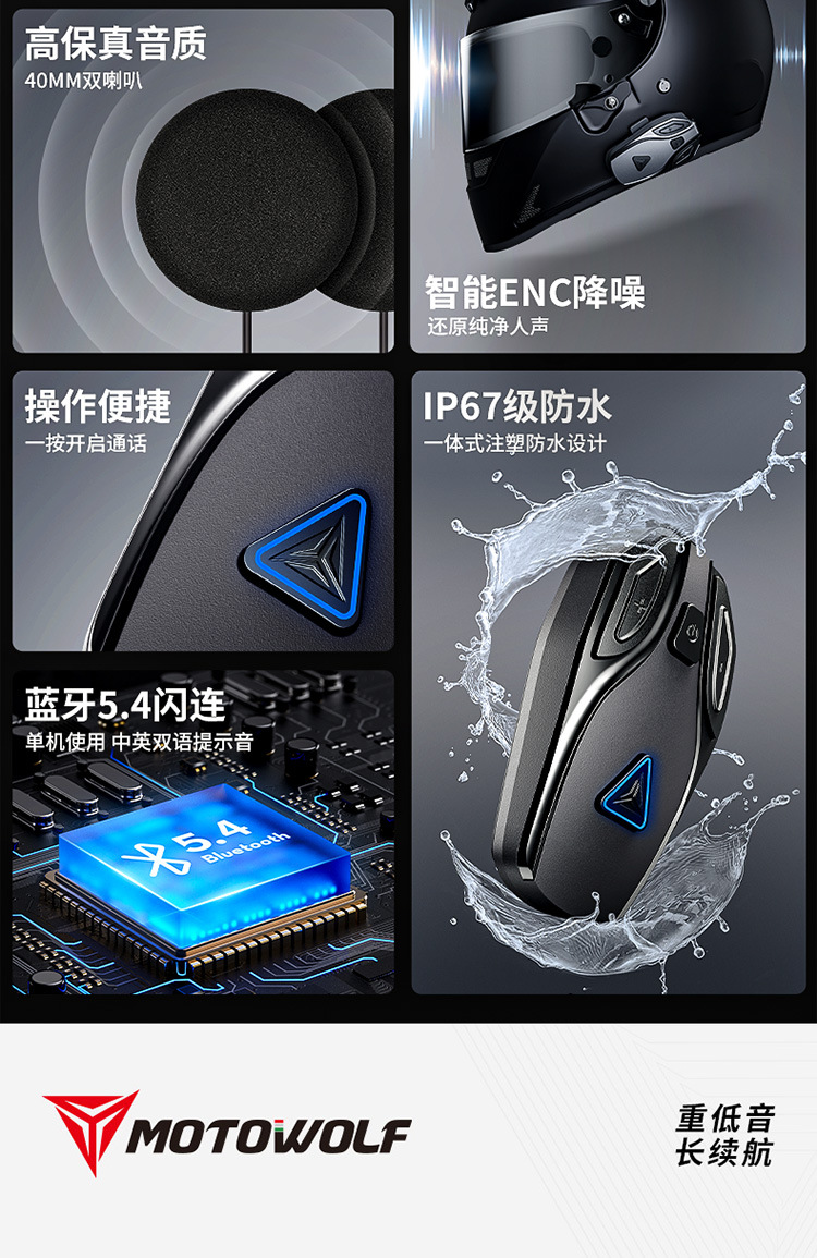 Suitable for General Motorcycle Helmets, Motorcycle Rider Equipment, Full-Face Helmets, Half-Face Helmets, Bluetooth Headsets, Microphones, High-Definition, Long-Lasting