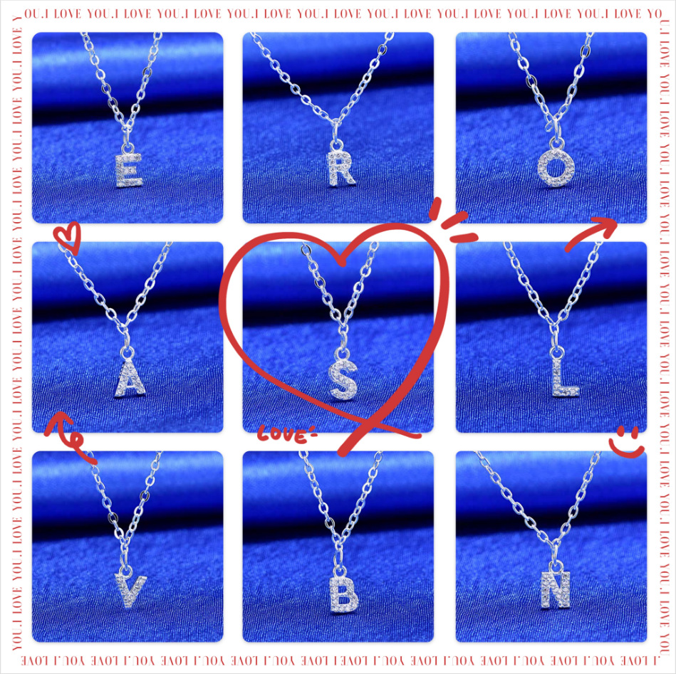26英文字母项链方块满钻水晶轻奢小众高级感锁骨姓氏吊坠项链批发