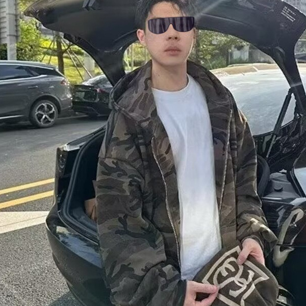 百搭迷彩开衫外套男女新款美式潮流卫衣时尚秋季情侣同款拉链外套|undefined
