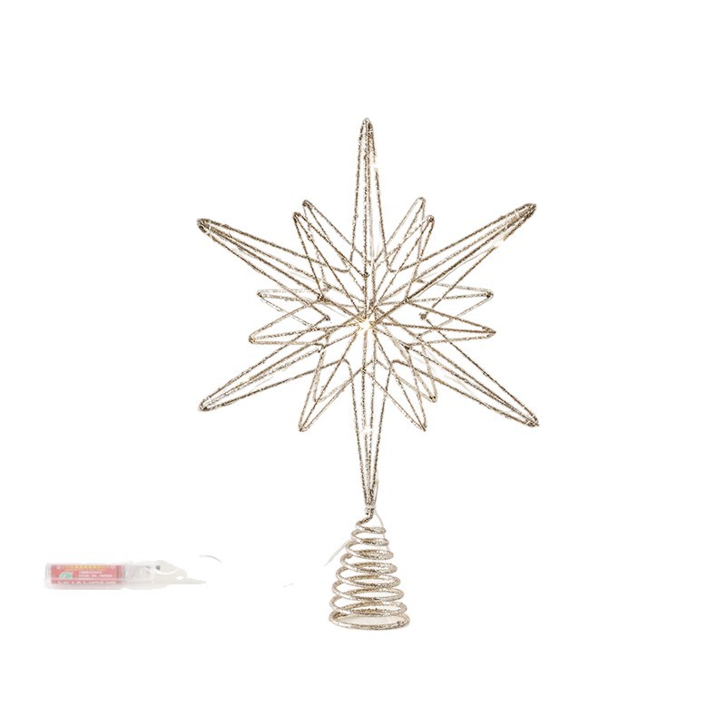 Árbol de Navidad hierro forjado estrella decoración con lámpara brillante estrella de penta de color champán árbol de Navidad decoración colgante image 5